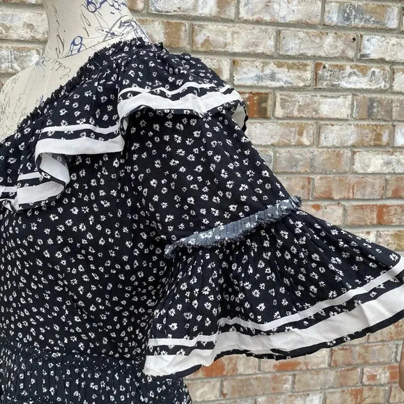 Love Sam Floral One Shoulder Ruffle Tiered Mini Dress Medium Fairygoth Gypsy - Picture 9 of 16